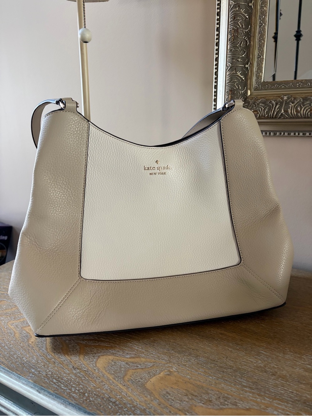 kate spade Two-Tone Cream and Beige Pebbled Leather Shoulder Bag NWT